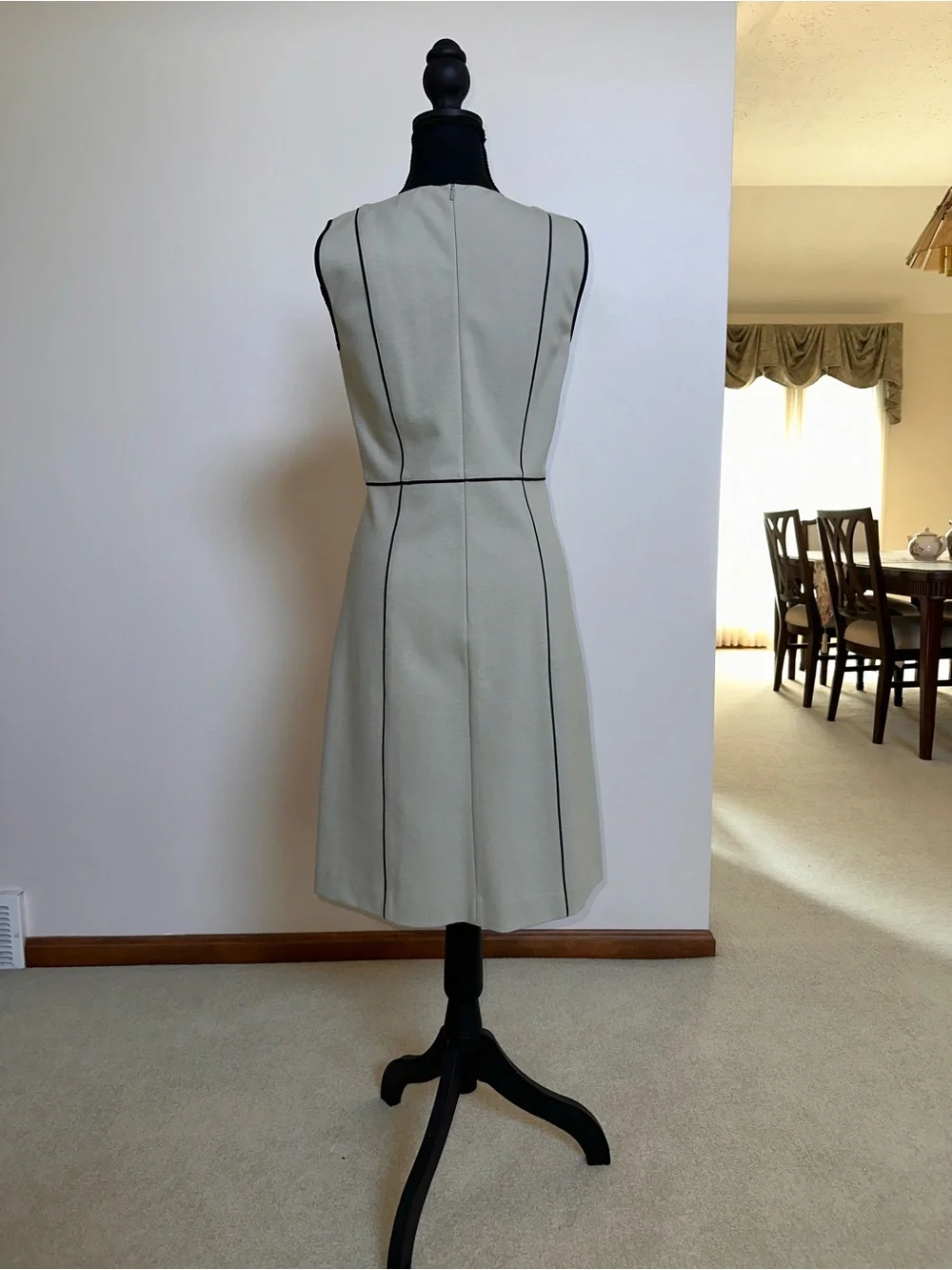 Donna Karan Gray Midi Dress with Black Piping - Picture 4 of 11
